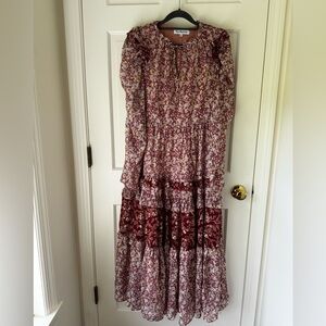 En Saison Burgundy Floral Long Sleeve Dress